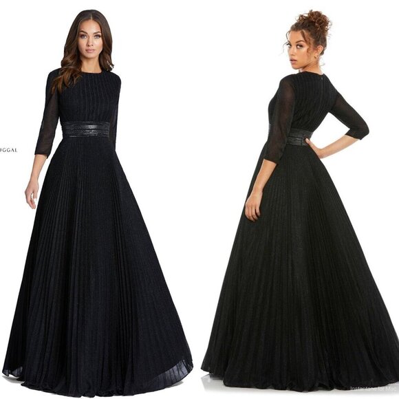 Mac Duggal Long Sleeves Pleated Formal Dress - Picture 2 of 9